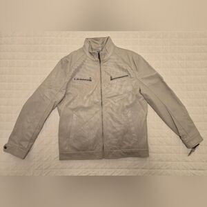 New Men's Grey perforated faux leather Michael Kors Moto Style Jacket, size L